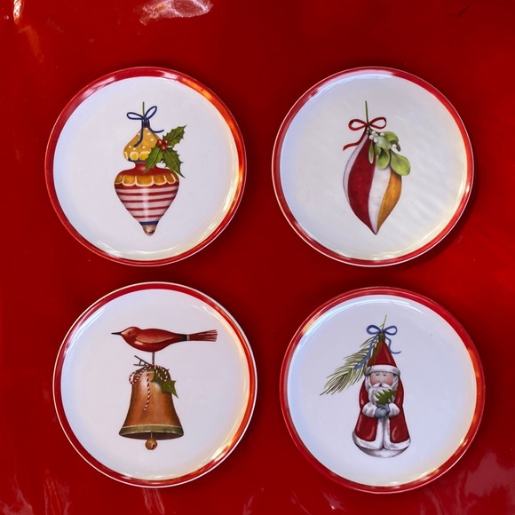 Vintage Christmas melamine Plate Dessert or Appetizer set of 4 - Picture 1 of 4